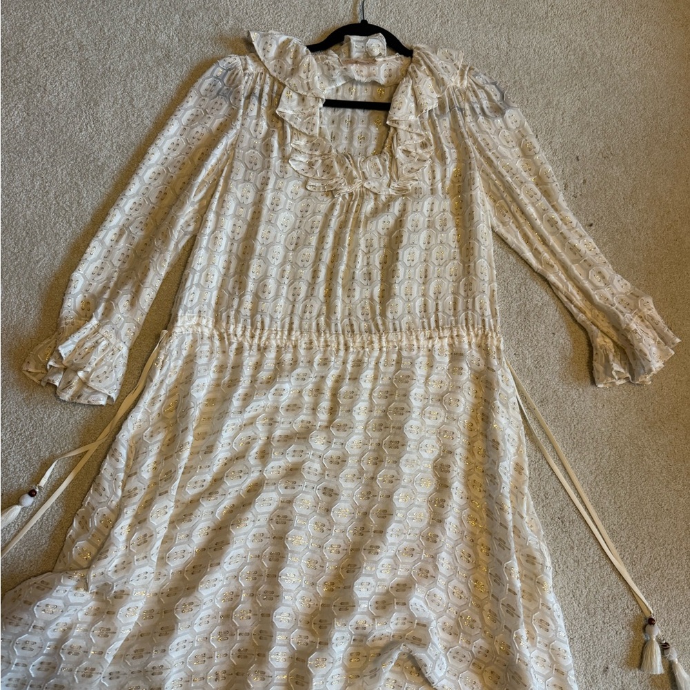 Tory Burch Ivory and Gold Textured Dress